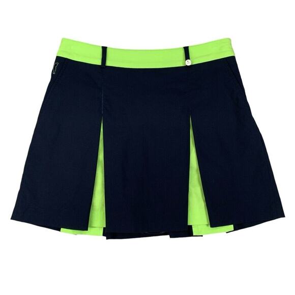 Golfino Skort Womens 4 Black Neon Green Peekaboo Pleated Techno Stretch Side Zip - Picture 1 of 15